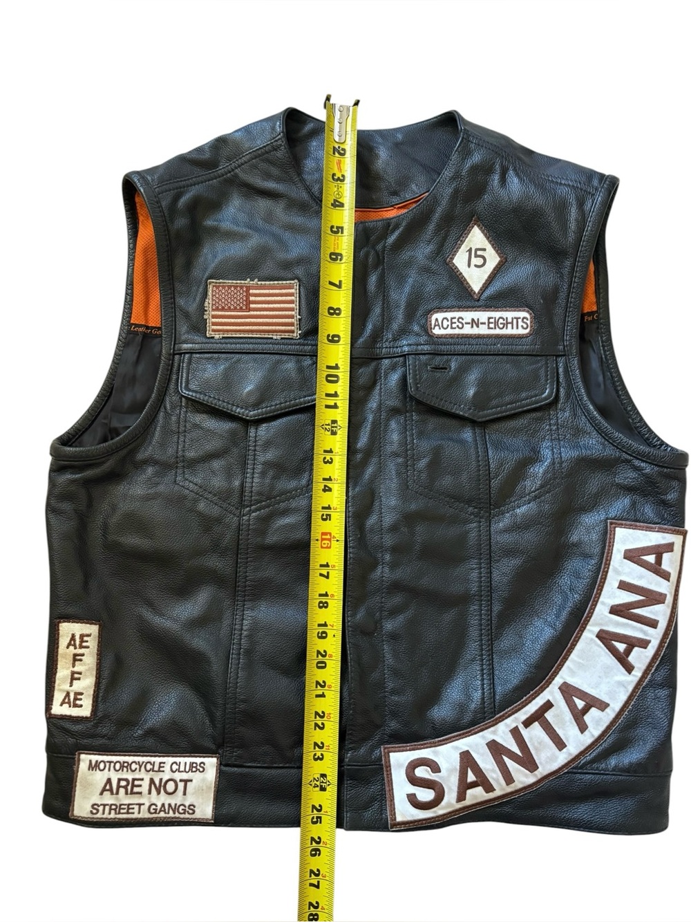 First Manufacturing Leather Biker Vest XL Black Aces-N-Eights MC Santa Ana Patch - Picture 5 of 9